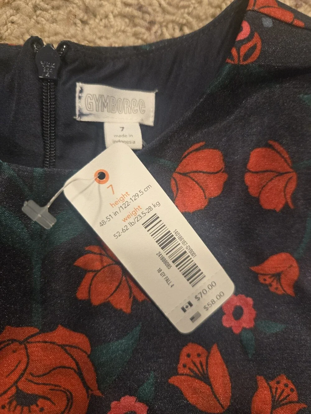 Gymboree Navy Dress with Red Floral Print and Velvet Waistband